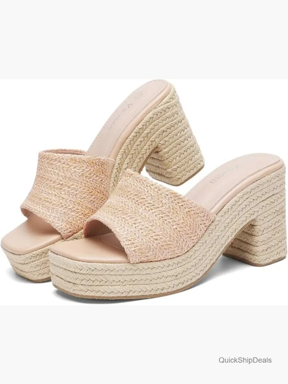 Raffia Espadrille Platform Sandals Block Heel Square Toe Woven Bohemia Summer